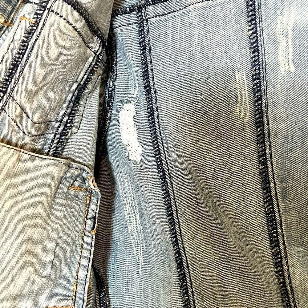Jou Jou Distressed Blue Jean Cropped Denim Jean Jacket- Small - Picture 5 of 7
